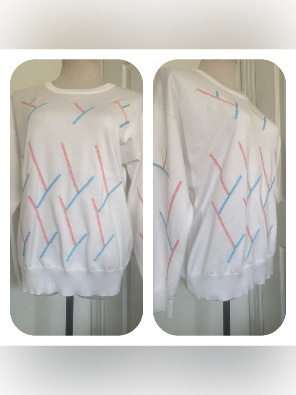 Metric Knit White Abstract Sweater
